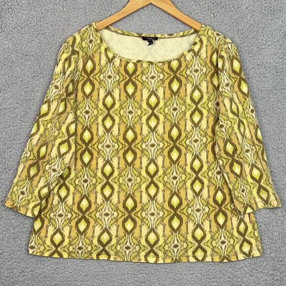 Talbots 1X Yellow Geometric Tunic Top Blouse 3/4 Sleeve Plus Size Womens - Picture 10 of 10